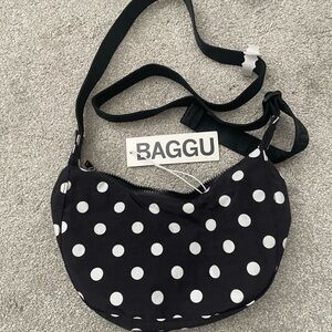 BAGGU Small Nylon Crescent Bag Black + White Polka Dot